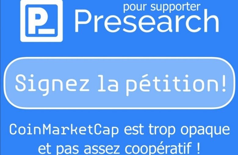 Presearch lance une pétition pour que CoinMarketCap mette à jour le nombre de tokens PRE en circulation