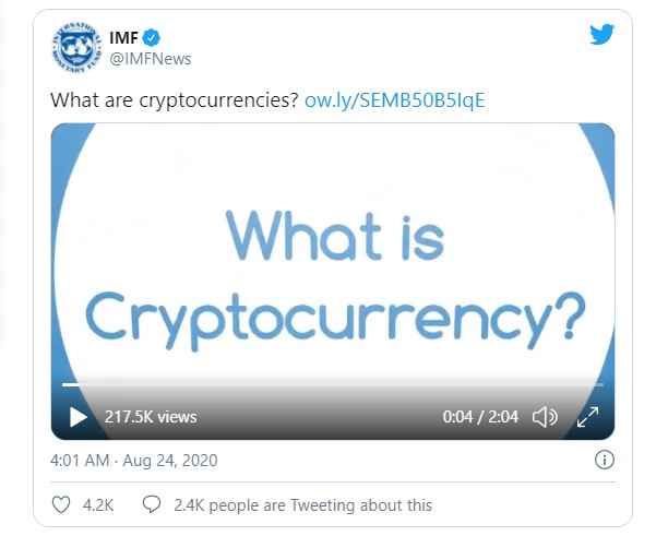 Sur Twitter, le FMI rediffuse une vidéo qui explique au grand public ce que sont les cryptomonnaies