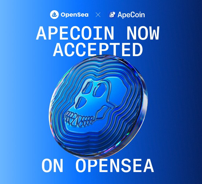 La plateforme NFT OpenSea accepte désormais la crypto-monnaie ApeCoin (APE) comme moyen de paiement